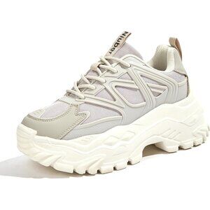 Women Taupe Casual Tennis Lace Up Chunky Sneakers Shoes